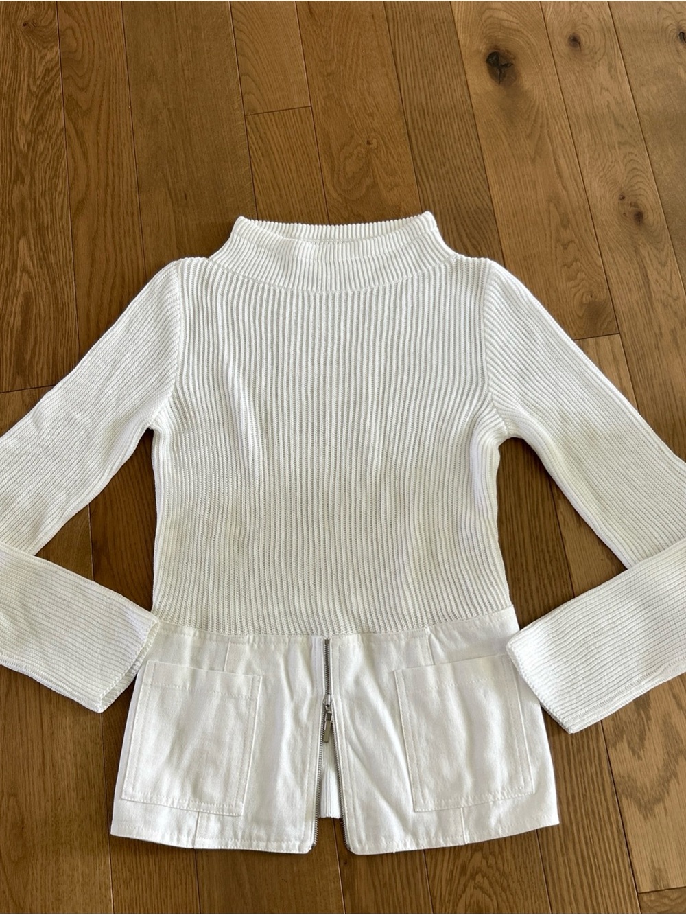 RIVAMONTI  Brunello Cucinelli fit XS or S Ribbed Cotton  Sweater Woven Zip Hem